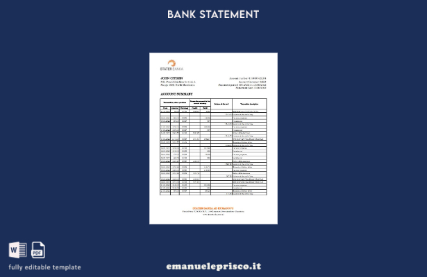 modello Excel di estratto conto bancario Stater Banka della Macedonia del Nord i